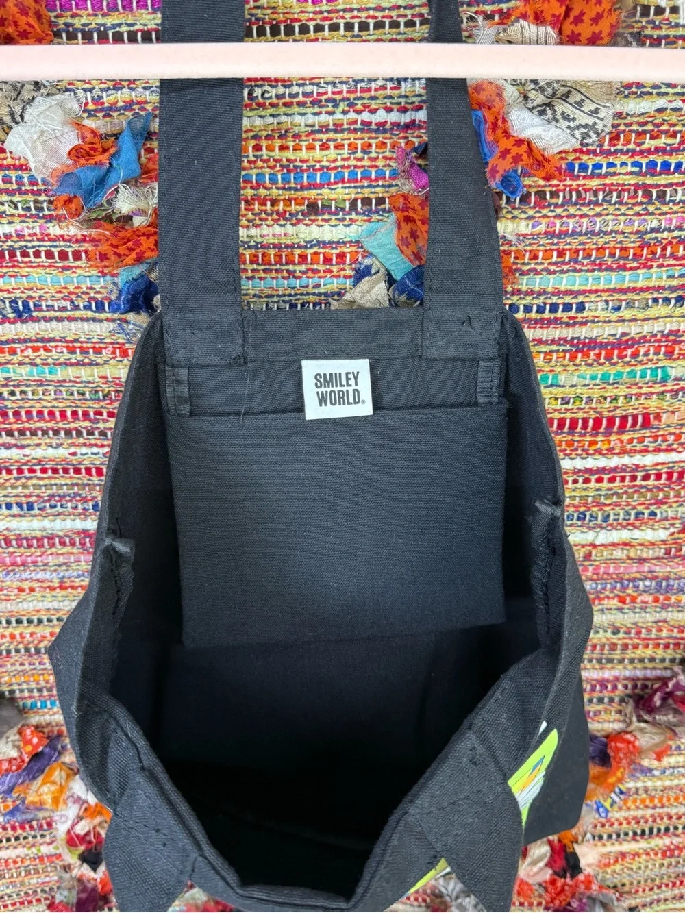 black canvas Smileyworld X Todomoda tote bag EUC
